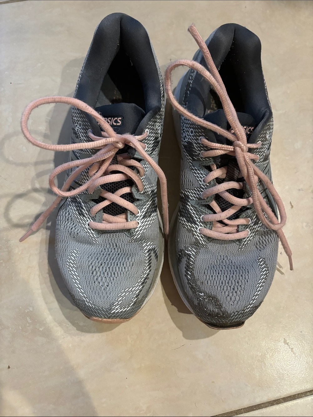 ASICS Gray Athletic Running Shoes with Pink Laces